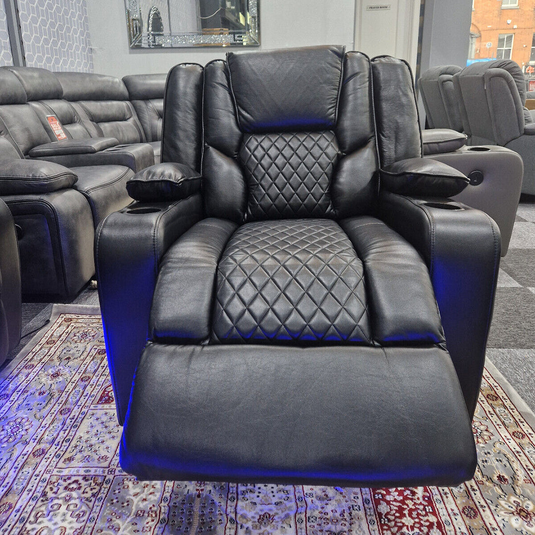 Orlando Electric Recliners Leather Arm Chair (Black, Grey,Brown) /LED LIGHTS/USB PORTS