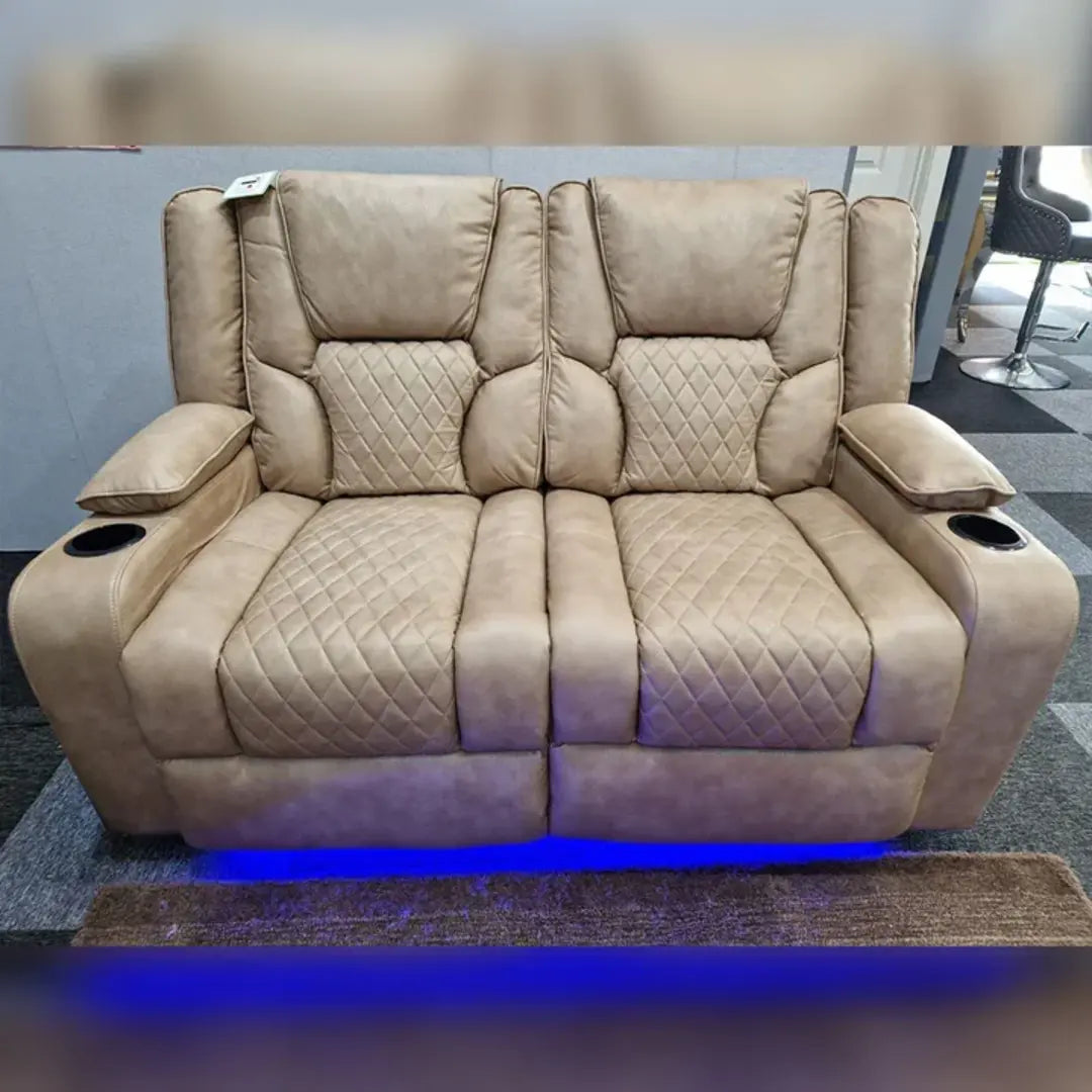 Orlando Electric Recliners 3+2 Seater Leather Sofa (Black, Grey) /LED LIGHTS/WIRELESS CHARGER