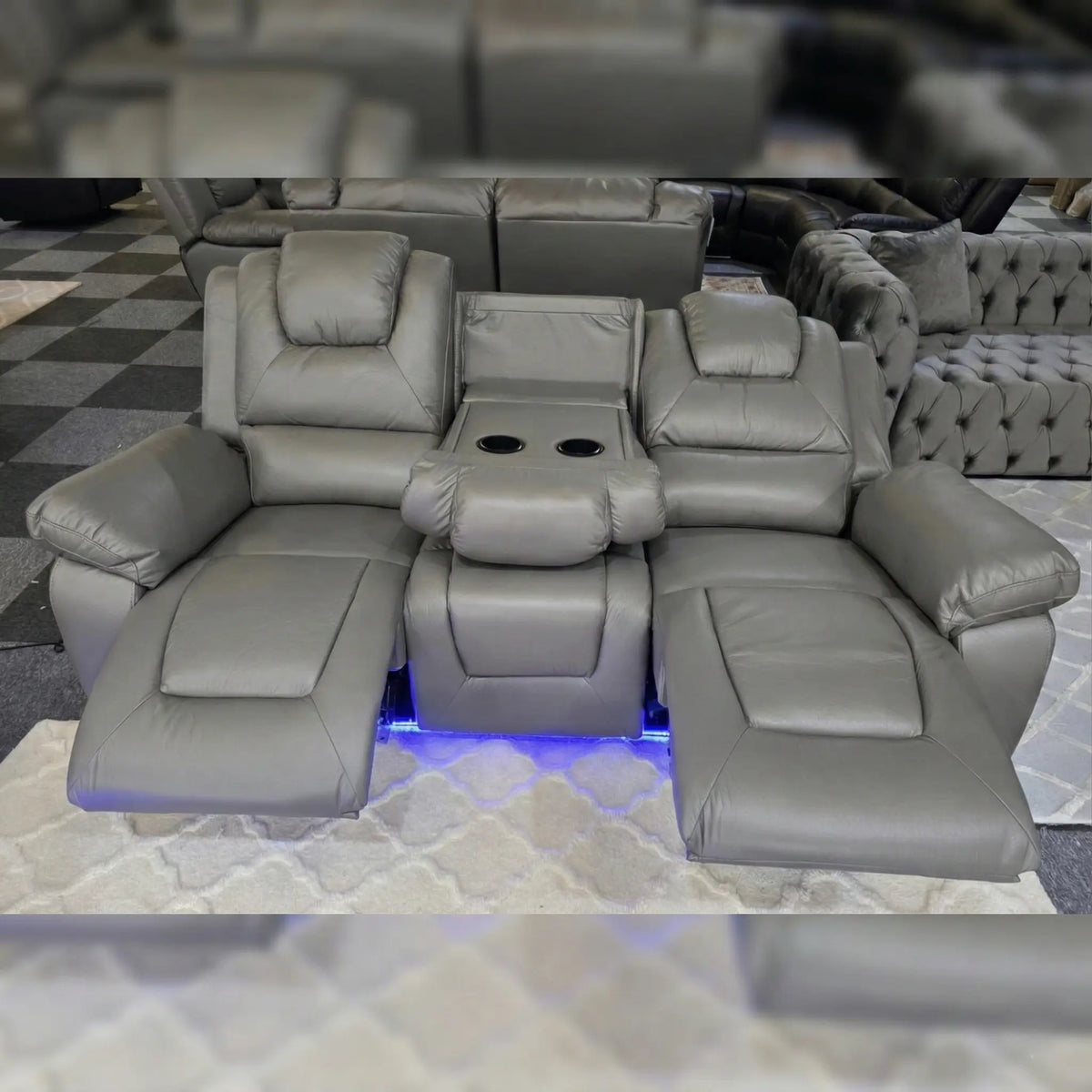 Oxford Leather Electric Recliner Sofa 3+2 Seater with Cup Holders , USB Charging Ports, LED Lights