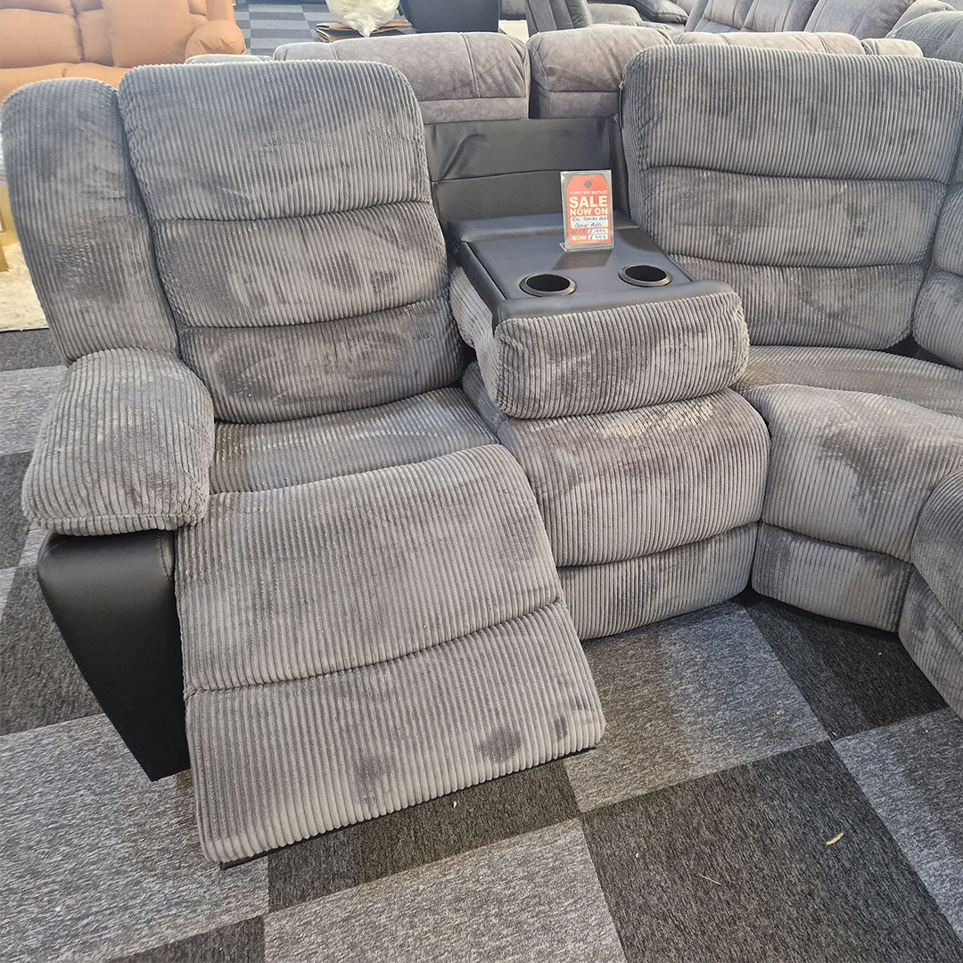 Rio Jumbo Cord Recliner Corner Sofa With Cupholders - Manual Reclining - Recliner Corner Sofa (Corner - Grey/Black)