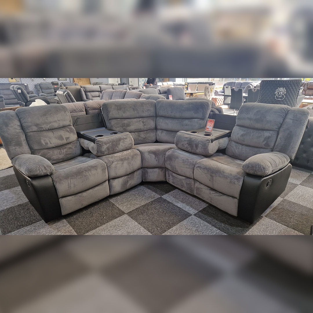 Rio Jumbo Cord Recliner Corner Sofa With Cupholders - Manual Reclining - Recliner Corner Sofa (Corner - Grey/Black)