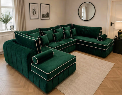 Lilly U-Shape Sofa with PremiumHandcrafted Piping | Luxury Fabric Corner Sofa UK