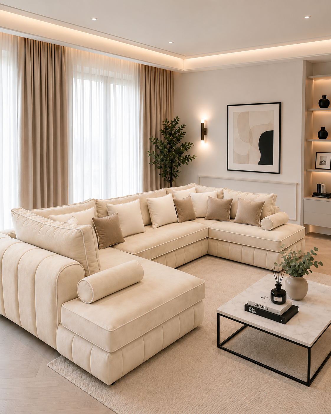 Lilly U-Shape Sofa with PremiumHandcrafted Piping | Luxury Fabric Corner Sofa UK
