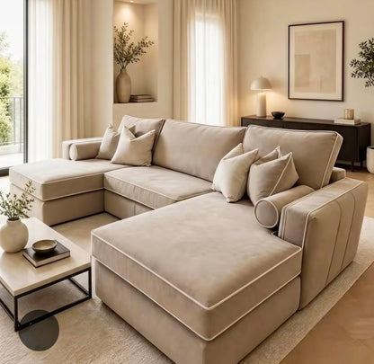 Lilly U-Shape Sofa with PremiumHandcrafted Piping | Luxury Fabric Corner Sofa UK