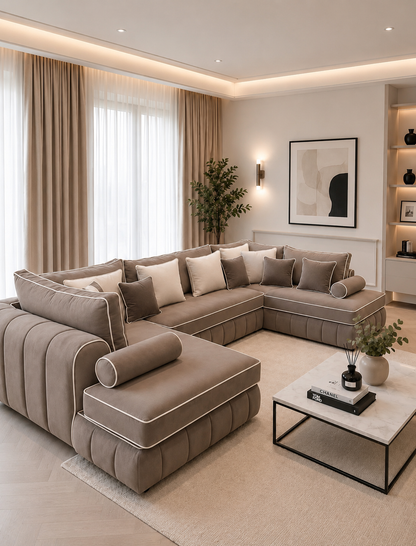 Lilly U-Shape Sofa with PremiumHandcrafted Piping | Luxury Fabric Corner Sofa UK