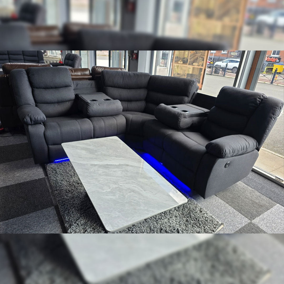 Roma Corner Grey Fabric Manual Recliner Sofa