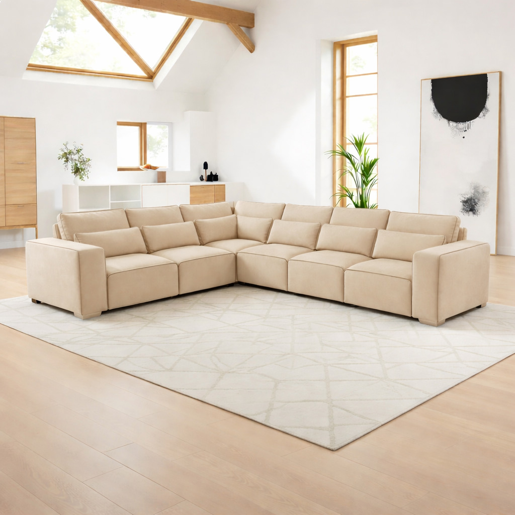 7 Seater Corner Sofa | Sloane Fabric L Shaped Sofa