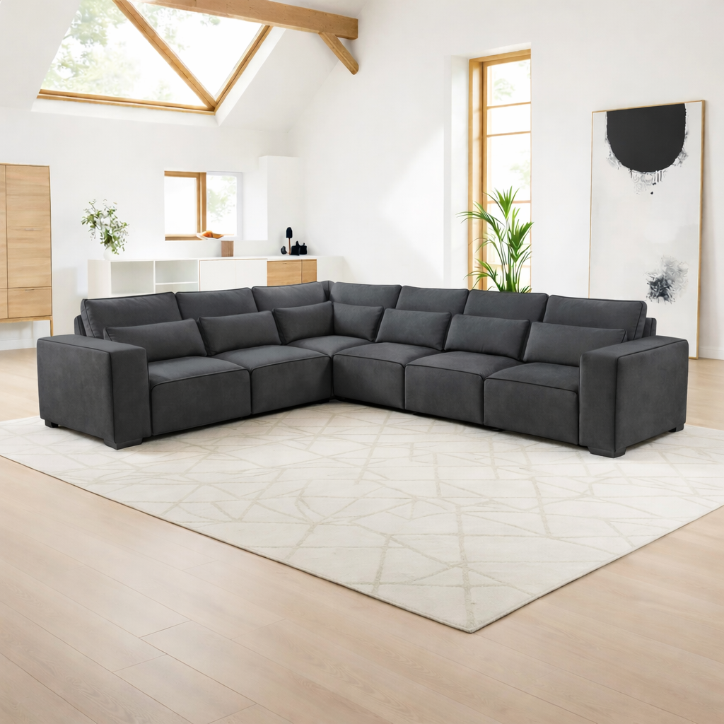 7 Seater Corner Sofa | Sloane Fabric L Shaped Sofa