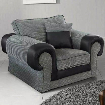 Tango 3+2 Seater Sofa Set – Jumbo Cord Fabric with Leather Detail Grey & Brown