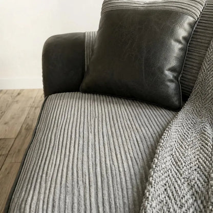 Tango 3+2 Seater Sofa Set – Jumbo Cord Fabric with Leather Detail Grey & Brown