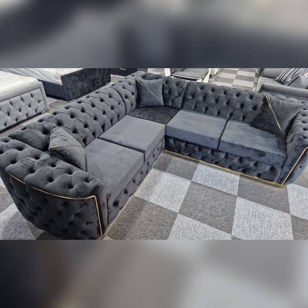 Toronto Chesterfield Corner Sofa Black & Gold () LTD