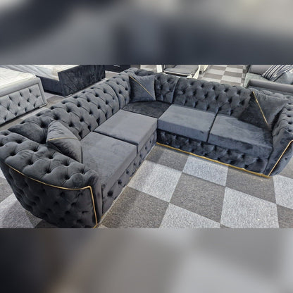 Toronto Chesterfield Corner Sofa Black & Gold () LTD