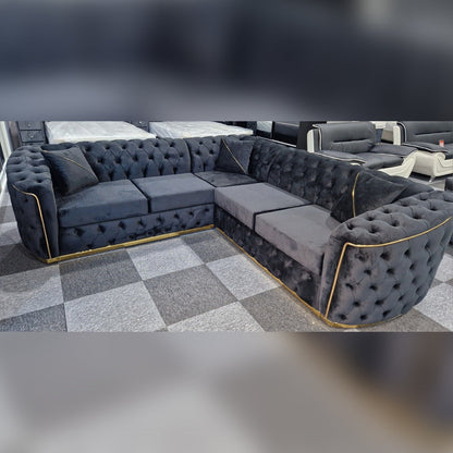 Toronto Chesterfield Corner Sofa Black & Gold () LTD