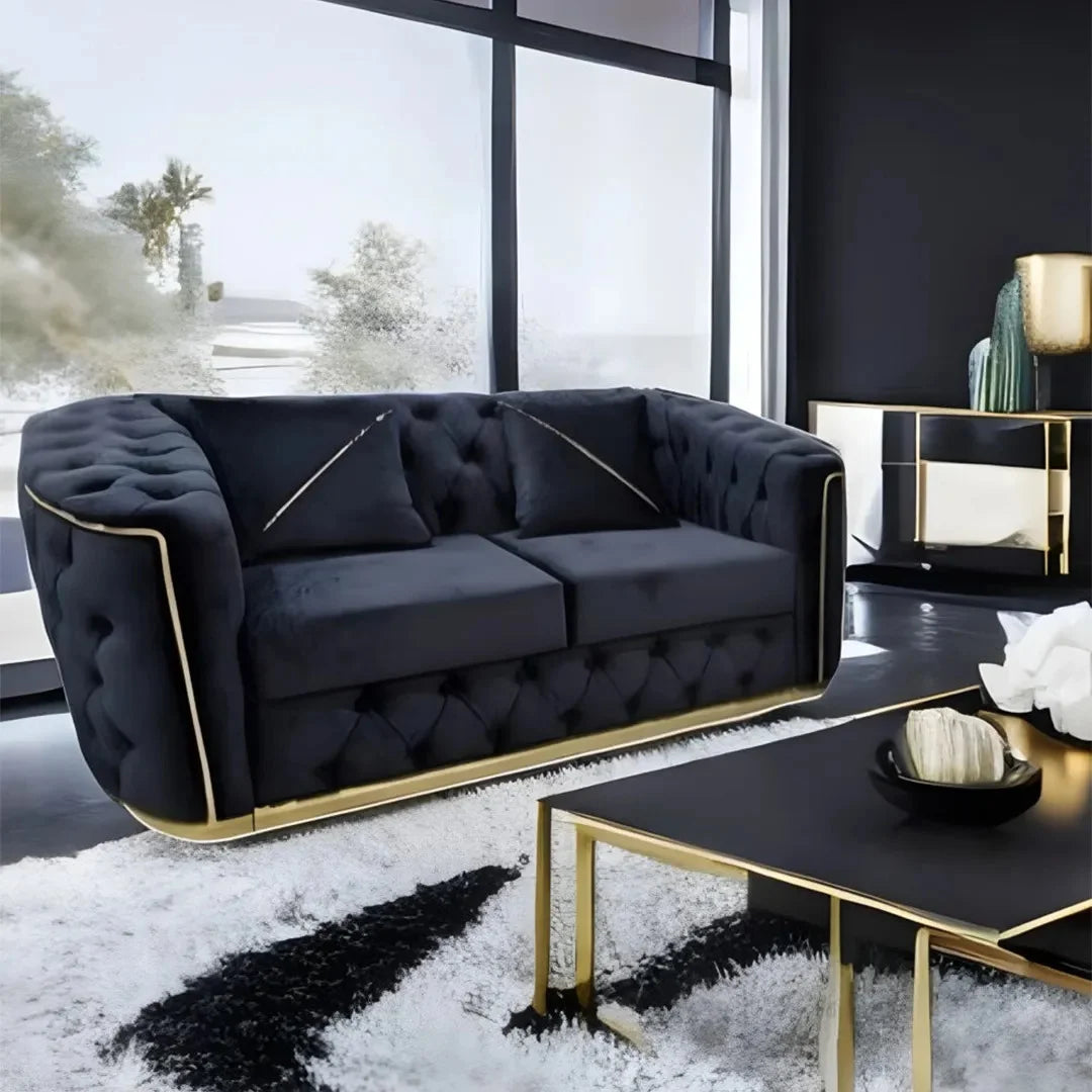 Toronto Chesterfield Sofa 3+2 Black & Gold () LTD