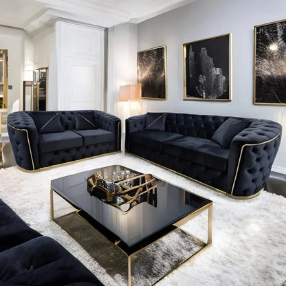 Toronto Chesterfield Sofa 3+2 Black & Gold () LTD