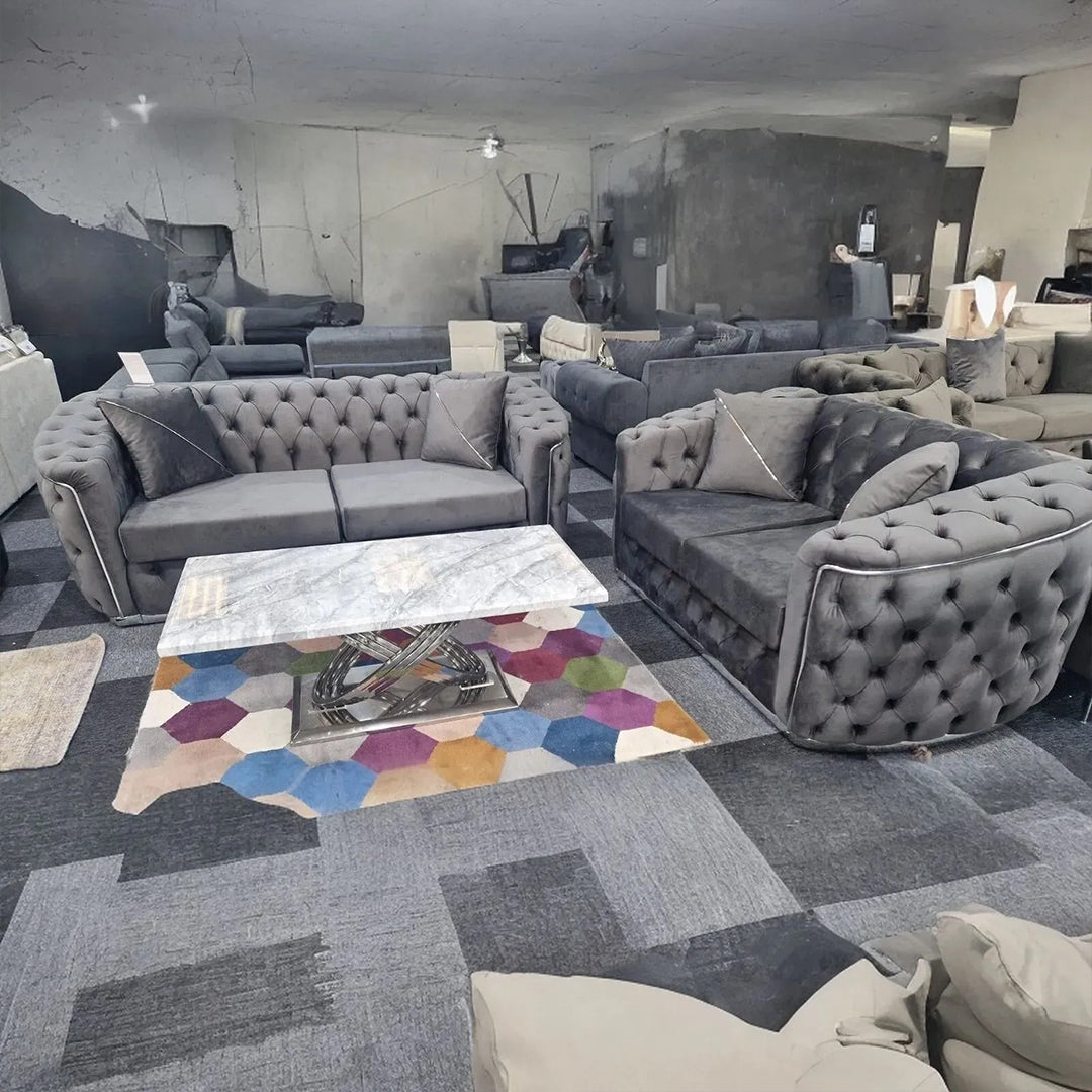 Toronto Chesterfield Sofa 3+2 Grey & Silver - Envogue Furniture