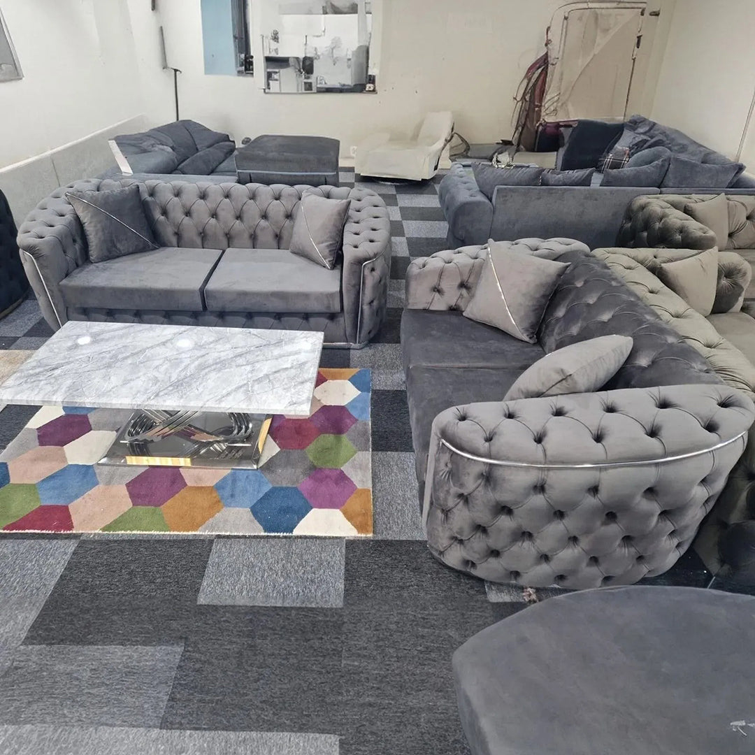 Toronto Chesterfield Sofa 3+2 Grey & Silver - Envogue Furniture