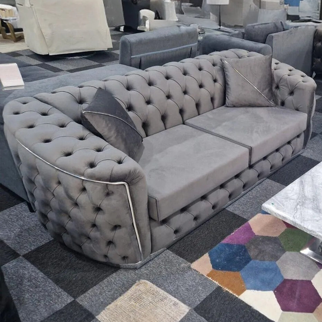 Toronto Chesterfield Sofa 3+2 Grey & Silver - Envogue Furniture